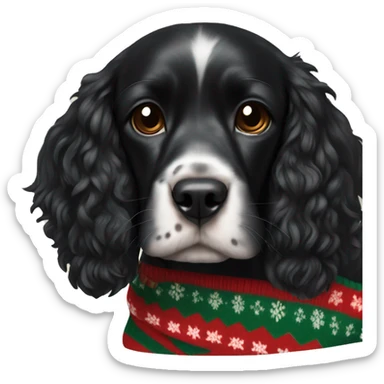 Black cocker spaniel with Christmas jumper sticker