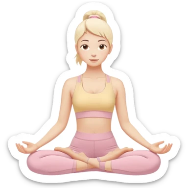 pastel beige pink yellow tones, soft grain texture, no background, minimal flat design, relaxed young woman doing yoga pose, gentle feminine mood, cozy pinterest aesthetic sticker