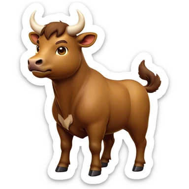 cinematic-[brown bull]-realistic-full-body-standing-emoji,-tail-flicking-lazily,-head-tilted-dramatically,-sleek-[brown]-fur,-simplified-yet-realistic-focused-features,-highly-detailed,-glowing-with-an-almost-sarcastic-glow sticker