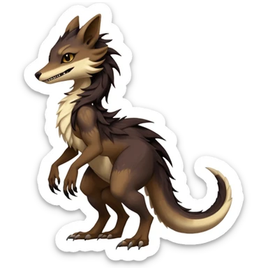 Brown and beige badass elegant wild beautiful natural cute badass epic exotic anthro modern furry 2-legged sergal-vernid-creature, full body, dark-brown-black-gradient pretty hair, with a long tufted tail, aesthetic, art by LiLaiRa, art by art by Falvie sticker