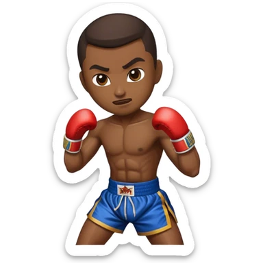 Cinematic Realistic Traditional Muay Thai Emoji, depicted as an intense dynamic martial arts scene featuring a fighter in traditional Muay Thai stance and attire, rendered with rich textures and energetic dramatic lighting that captures the sport's raw power. sticker
