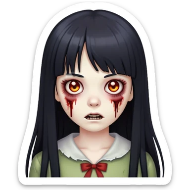 zombie girl with straight long black hair and bangs ( like this 🧟‍♀️) sticker