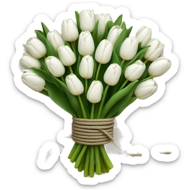 25 white tulips tied with rope sticker
