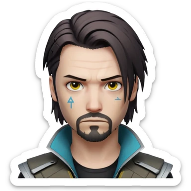 Jony Silverhand from Cyberpunk 2077, close-up portrait, intense expression sticker