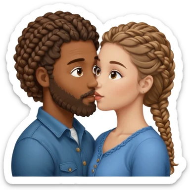 brown skinned man with braids and a beard kissing a white woman with curly brown hair  sticker