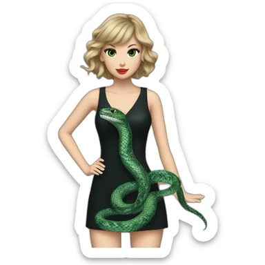 Taylor swift with black, gray and green dress with snake around arm sticker