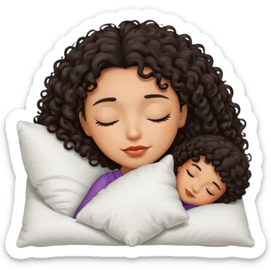 Sleeping Spanish girl on white pillow dark curly hair mixed skin sticker