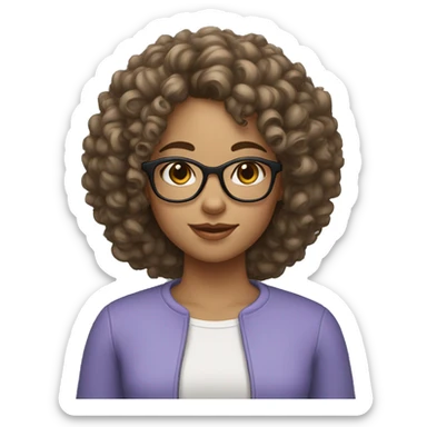 Girl with curly hair and glasses skin tone should be white and hairs should be black sticker