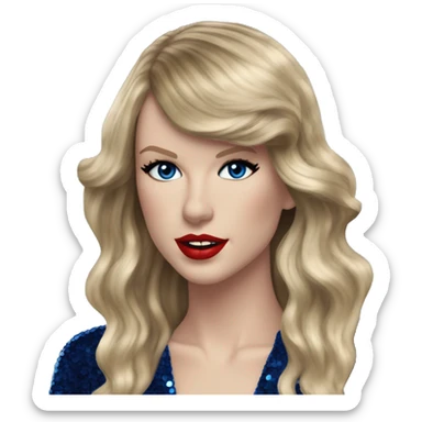 Realistic Taylor swift wearing navy blue glittery sequin bodysuit and long hair with red lipstick and blue eyes  sticker