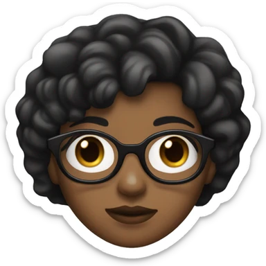 A girl with slightly dark skin and short black wavy hair with glasses and smaller eyes and plump lips sticker