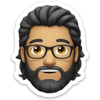 young white man with long black straight hair with big beard and glasses sticker
