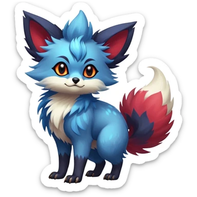 Epic Feral Rare Fantasy shiny cool fluffy Vernid-Zorua-Trico-species-hybrid-animal by LiLaiRa, random markings, tufted tail, tufted ears, full body sticker