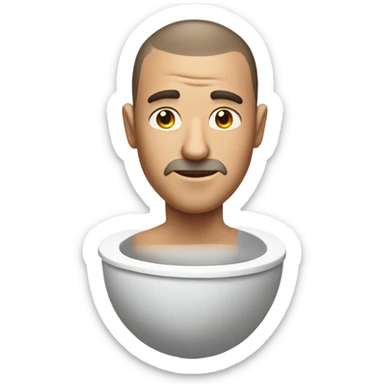 A man with a buzzcut just his head sticking out of a toilet  sticker