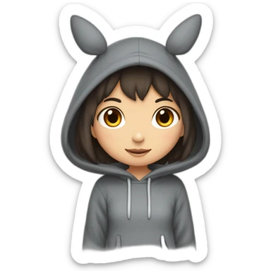 Fille Brune avec un sweat-capuche Totoro gris foncé avec les rond clair de Totoro sur ventre  sticker