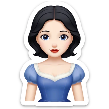 Cinematic Radiant Snow White Portrait Emoji, rendered in a realistic, vector style with clean proportions. Show Snow White with a soft, welcoming smile, delicate porcelain skin, and neatly arranged raven hair, wearing her timeless dress. The image radiates a warm, inviting glow, high shine, and is enhanced by a soft glowing outline that accentuates her gentle beauty. sticker