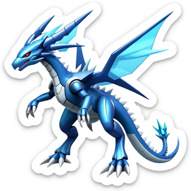  Cool Edgy Shiny Futuristic Ethereal Legendary Dialga-Digimon-Salamence-Kyurem-hybrid full body sticker