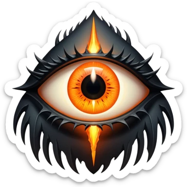 Eye of Sauron with vertical slit pupil, glowing orange iris, set in a dark tower of Mordor. sticker