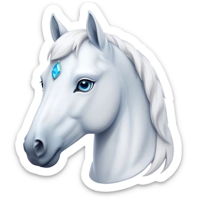 Cinematic Noble White Horse Portrait Emoji, Poised and regal, with a strong, athletic build and a pristine, well-groomed pure white fur, deep-set soulful blue eyes, Simplified yet sharp and sophisticated features, highly detailed, glowing with a soft, dignified glow, high shine, intelligent and majestic, stylized with an air of ethereal grace, focused and attentive, soft glowing outline, capturing the essence of a watchful and confident steed, so majestic it feels as though it could gallop out of the screen with effortless authority! sticker