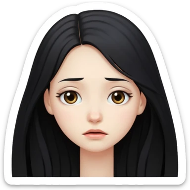 pale girl with long black hair, teary eyes sticker