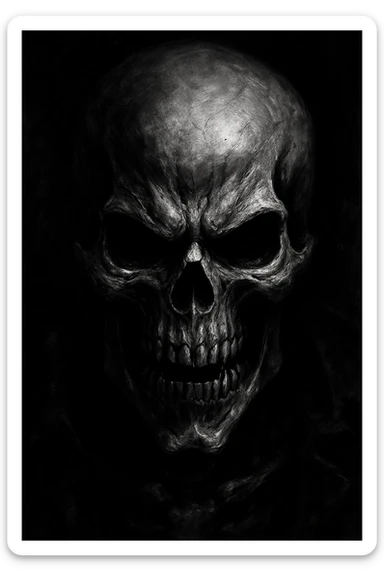 angry skull, dark and menacing, high contrast sticker