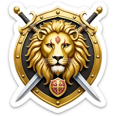 L*A powerful warrior emblem representing Rajput heritage. The emblem features two crossed swords (talwar) in the background, symbolizing warrior spirit. In the center, a fierce lion’s face represents bravery and courage. A traditional shield (dhal) is placed below the lion’s face, adding a sense of defense and strength. Behind the emblem, a silhouette of a mounted cavalry warrior charges forward, emphasizing Rajput valor. The design is rich in golden and royal blue hues, giving it a majestic and historical feel. The background is subtly textured to resemble an ancient Rajput fort or battlefield.*  

 sticker