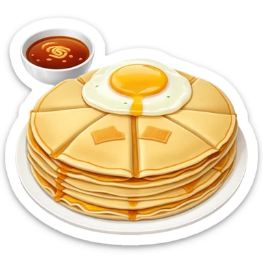Beijing Jianbing savory crepe with egg, crispy wafer and sauce, simplified emoji style with bold outlines and bright colors, cartoon style popular Chinese breakfast pancake sticker