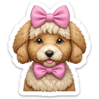 Cute Golden doodle with pink bow sticker