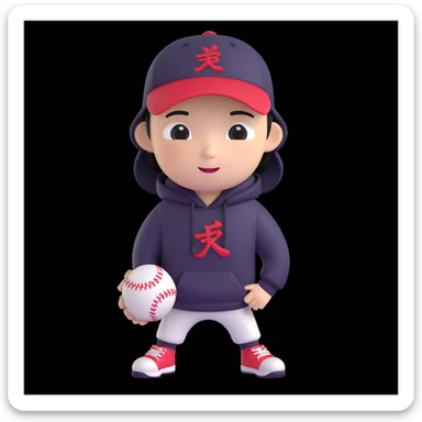 memoji-style Chinese American character for a profile photo, wearing a hoodie and a baseball cap, friendly expression, clean background sticker
