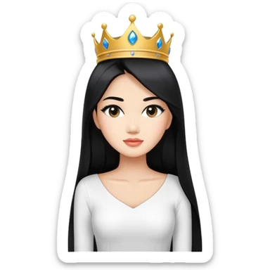 Miss Universe Southeast Asian woman with very long straight black hair wearing a beautiful white top sticker