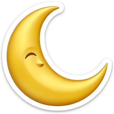 A 3D Apple-style emoji of a crescent moon (hilal), smooth golden-yellow surface, shiny and glowing, minimal and clean design, cute and soft cartoon style. sticker