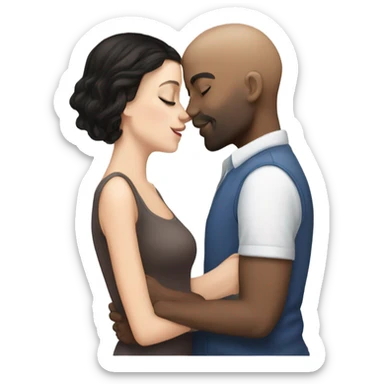 White girl dark hair kissing mixed bald man sticker
