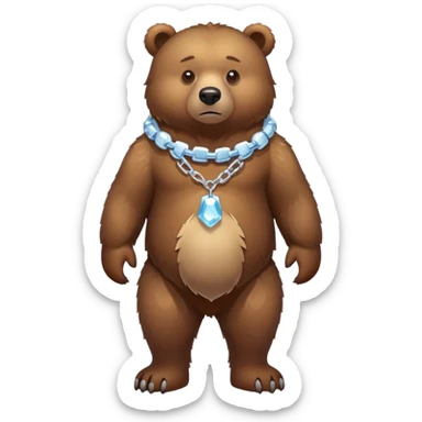 Full-body realistic brown bear on all four legs, slightly different pose, serious expression, entire bear with ice chain around neck, detailed fur sticker
