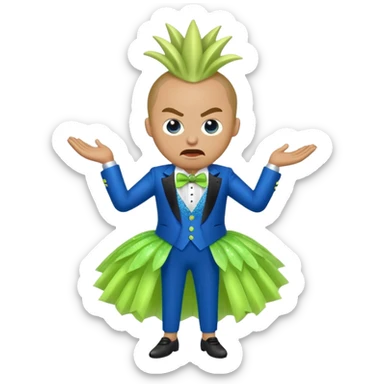 Angry blue banana wearing a sparkly lime green tuxedo and tutu sticker
