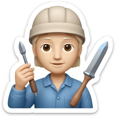 Apple Memoji-style 3D emoji of a sculptor with a small statue and chisel, smooth gradients, rounded edges, no background.
 sticker