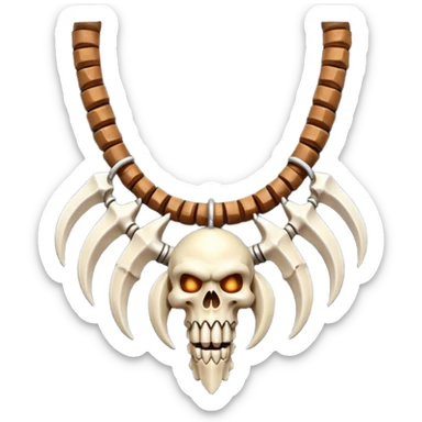 barbarian necklace object icon, necklace made of bones and fangs, rugged tribal jewelry, 3D cartoon, mobile game icon style, centered, clean background, no text, no watermark

 sticker
