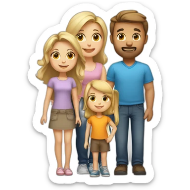Family of 5 blonde mom brown hair dad 8year old blonde girl, 4year old light brown hair boy and 1 year old light brown hair girl sticker