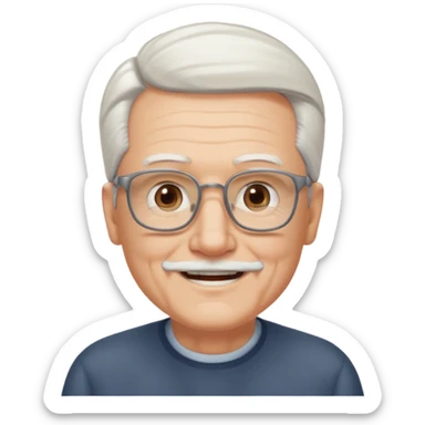 old guy, swept back white hair with no part, blocky face, rectangle frame glasses, goatee, no moustache sticker