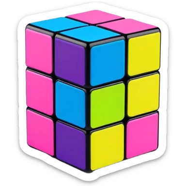 A 3x3 Rubik's Cube with bright 90s American colors, neon pink, electric blue, neon green, vibrant yellow, and purple, minimalist design sticker