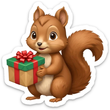 squirrel holding a gift with one hand sticker