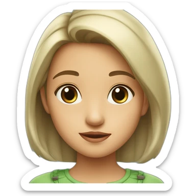 Niña castaña claro, ojos verdes con coleta y perro blanco estilo pixar sticker