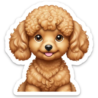 Cinematic Cute Apricot Poodle Portrait Emoji, Head tilted playfully and inquisitively, showcasing a bouncy, curly apricot Fur with a luminous sheen, round, sparkling warm eyes filled with curiosity, Simplified yet irresistibly adorable features, highly detailed, glowing with a warm, friendly glow, high shine, affectionate and lively, stylized with a touch of whimsy, bright and endearing, soft glowing outline, capturing the essence of a mischievous yet loving companion, so playful it feels like it could bounce out of the screen and into your arms! sticker
