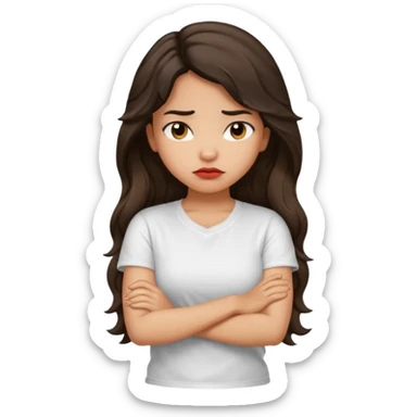 Hispanic light tan girl with long dark wavy hair with arms folded and pouting sticker