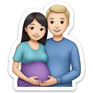 Asian girl pregnant and white guy couple  sticker