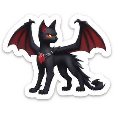 cool edgy black punk red nargacuga-raven-bat-cat-animal hybrid Fakemon collar full body sticker