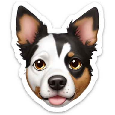 dog white with dark brown spot over left eye Australian Shepard boston terrier mix pointed ears speckled white coat sticker