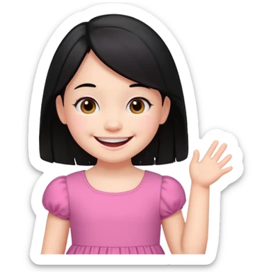
5 years old girl, white skin, black hair, happy smile emoji sticker