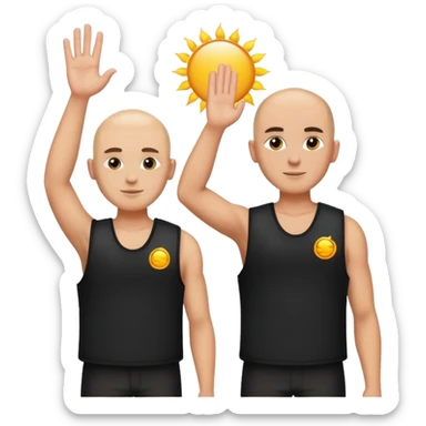 Shaved men in black vests saluting sun sticker