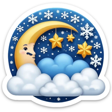 blue cressent with no face and with clouds with snow and thunder with no face too sticker