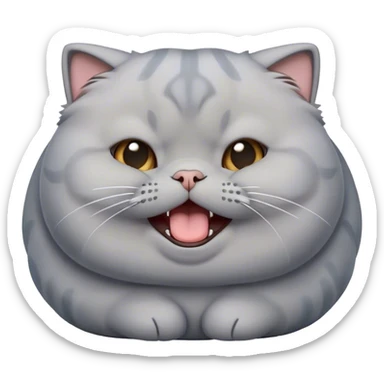 Cinematic Cute Chubby Grey Scottish Fold Cat Portrait Emoji, Adorable folded ears framing its round face, head tilted playfully and yawning, round and plump body with sleek soft grey fur and subtle blue undertones, Simplified yet adorable features, highly detailed, glowing with a warm, friendly glow, high shine, curious yet calm, stylized with a touch of whimsy, bright and endearing, soft glowing outline, capturing the essence of a mischievous yet loving and lazy kitty with those signature folded ears, so cute it feels like it could stretch out of the screen and cuddle! sticker