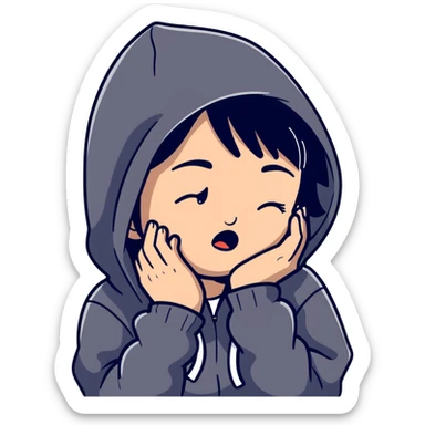 girl with black hair crying wearing a black hoodie sticker